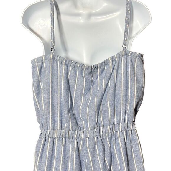 Cisono Women's Sleeveless Spaghetti Strap Waist Tie Striped Blue Jumpsuit Medium - Picture 3 of 11